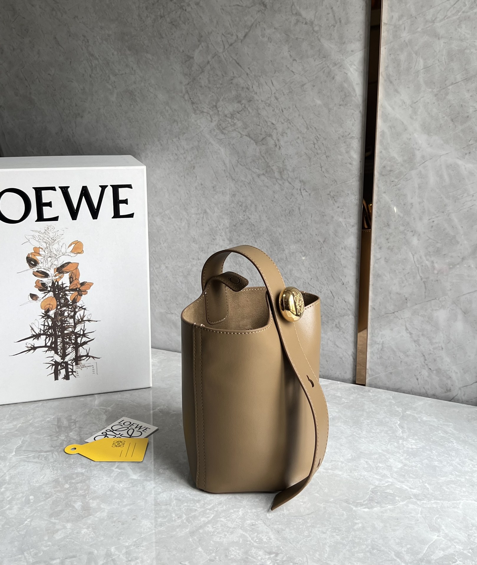 Loewe Mini Pebble Bucket in Mellow Calfskin Brown